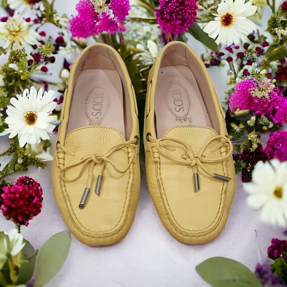 Tod's Yellow Leather Moccasin Loafers